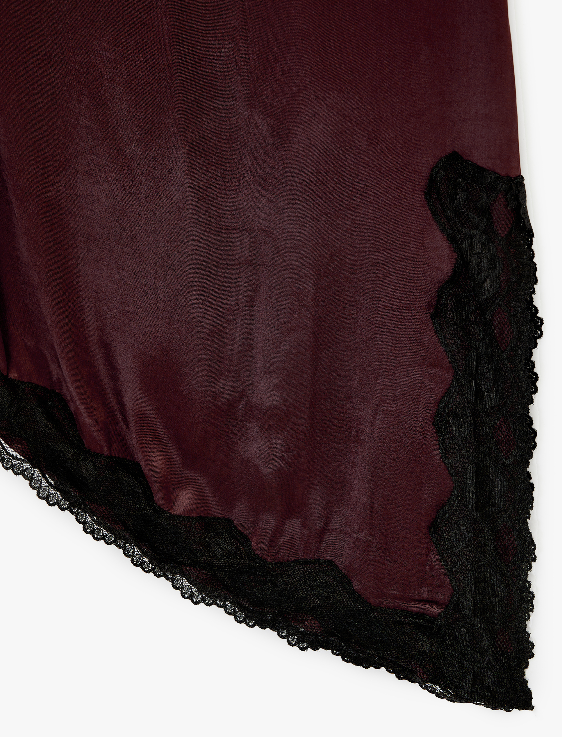   Asimetrik Slim Fit Dantel Detaylı Saten Midi Etek