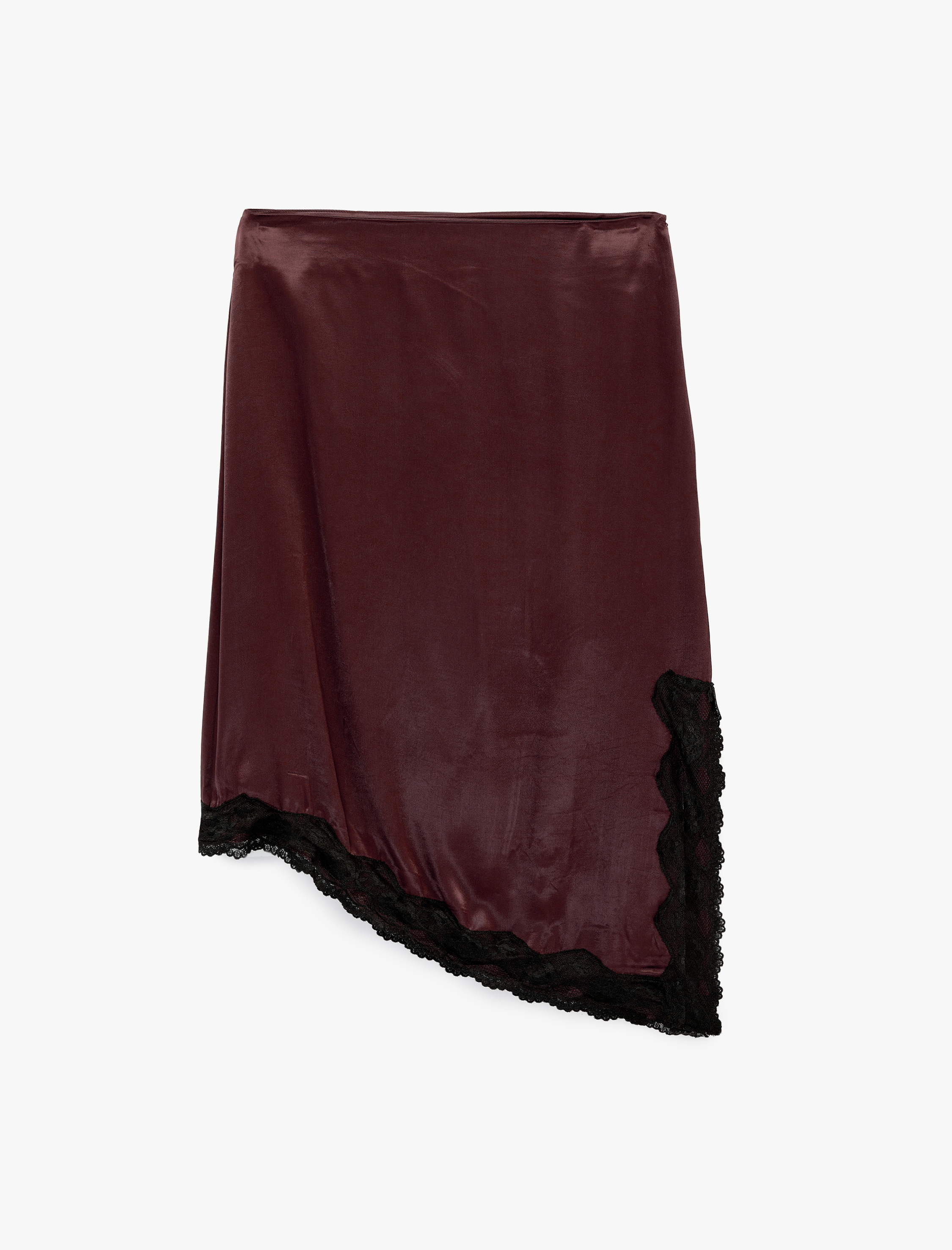   Asimetrik Slim Fit Dantel Detaylı Saten Midi Etek