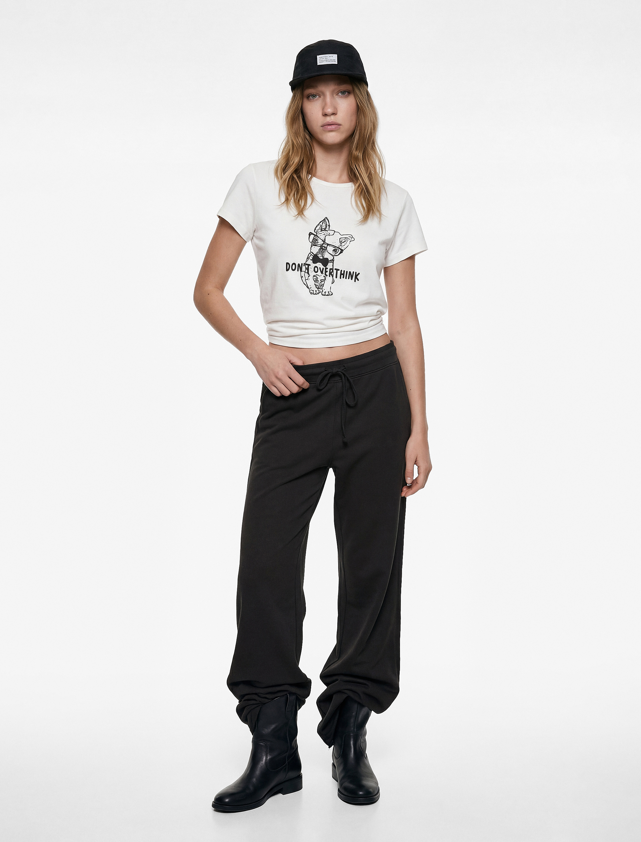   Slim Fit Pamuklu Kısa Kollu Bisiklet Yaka Köpek Baskılı Tişört