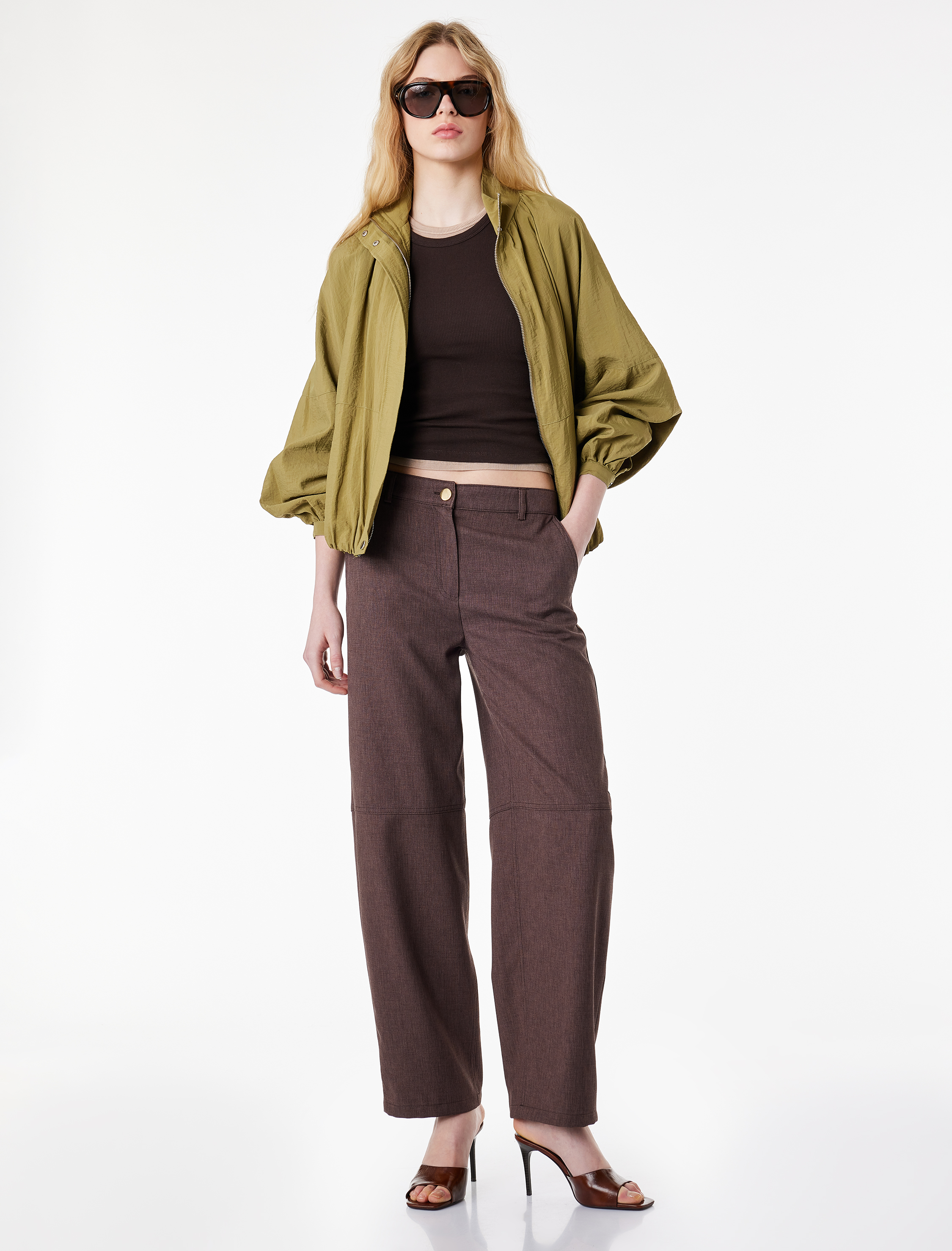   Armürlü Barrel Fit Kumaş Pantolon