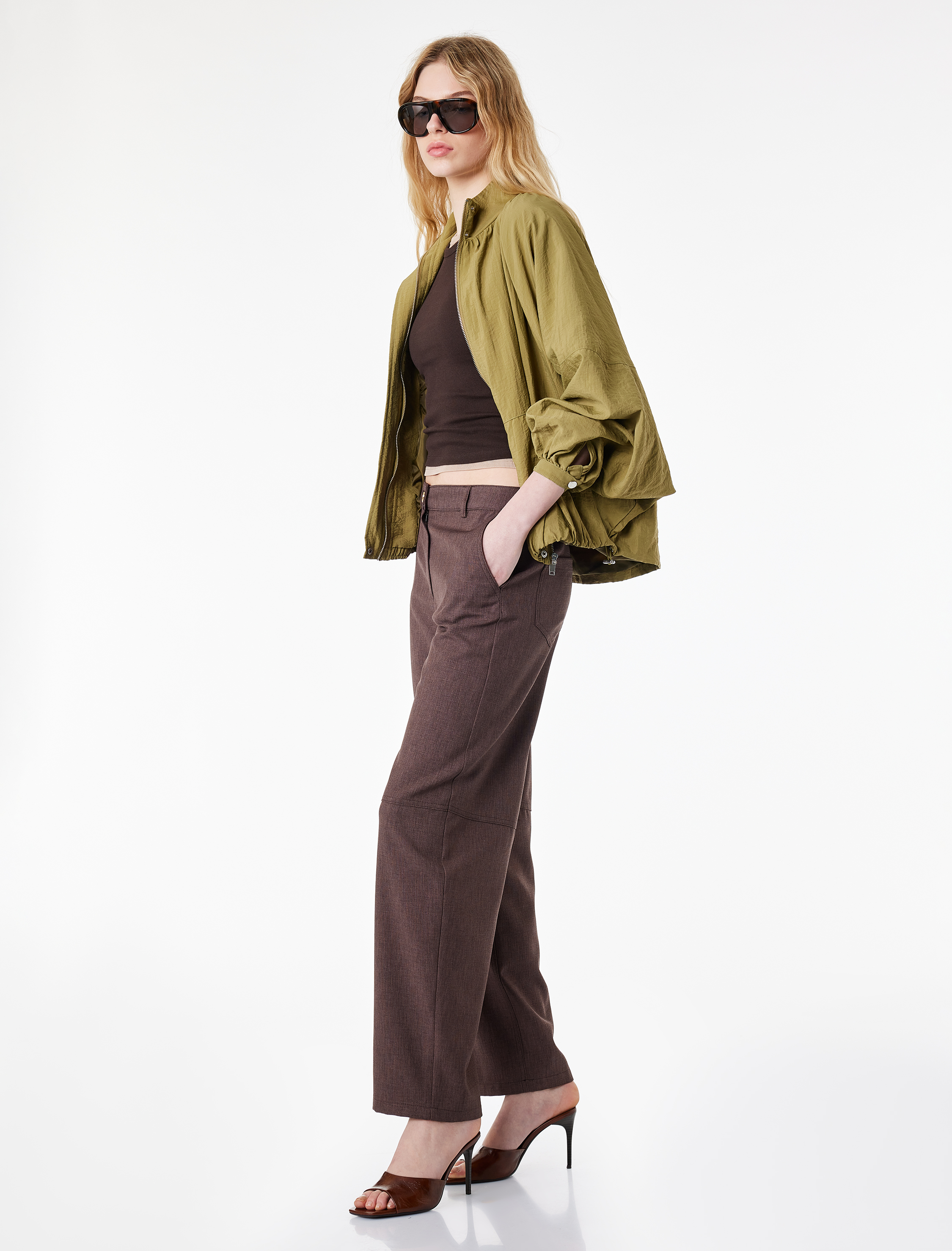   Armürlü Barrel Fit Kumaş Pantolon