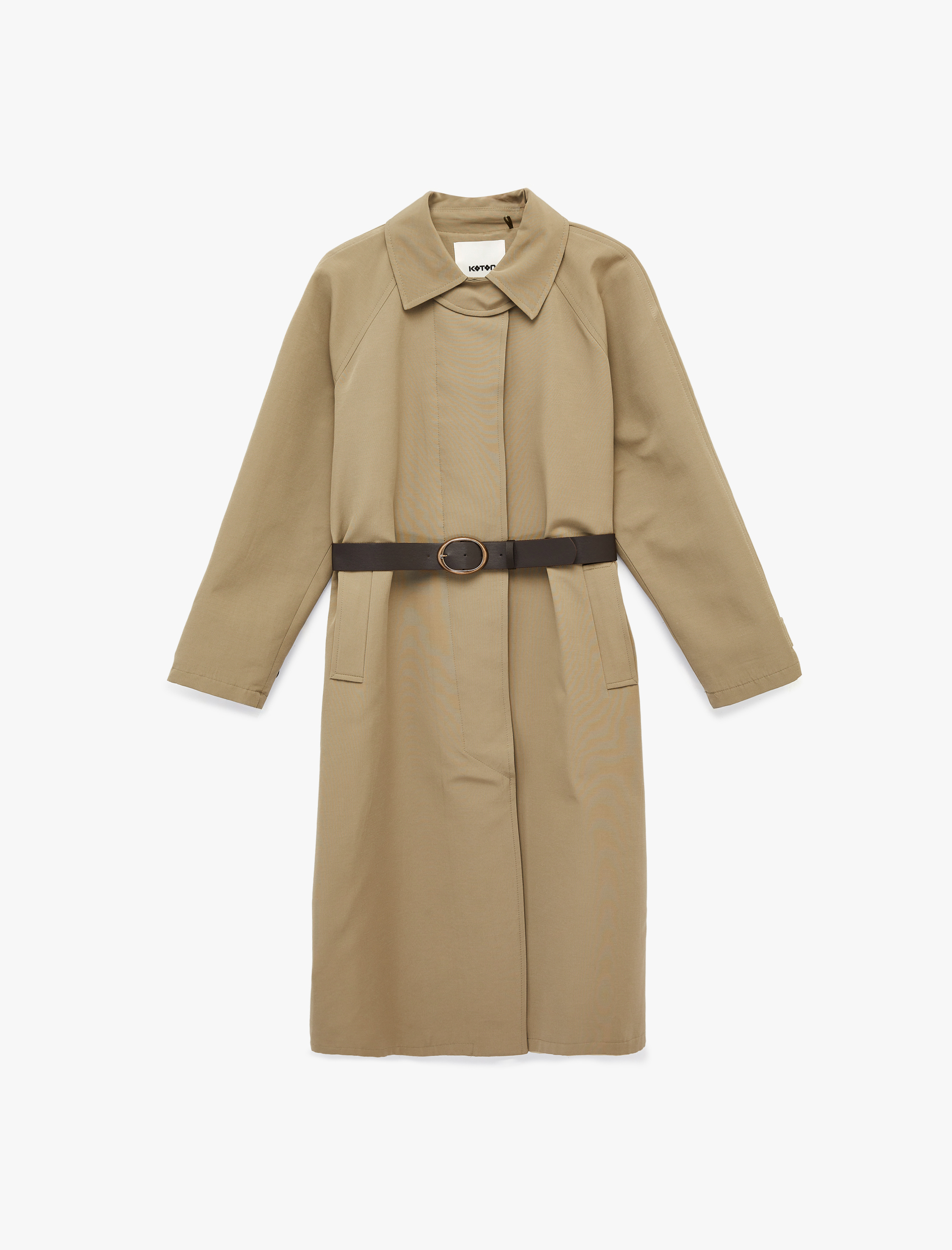   Uzun Kollu Cepli Gabardin Oversize Kemerli Trençkot