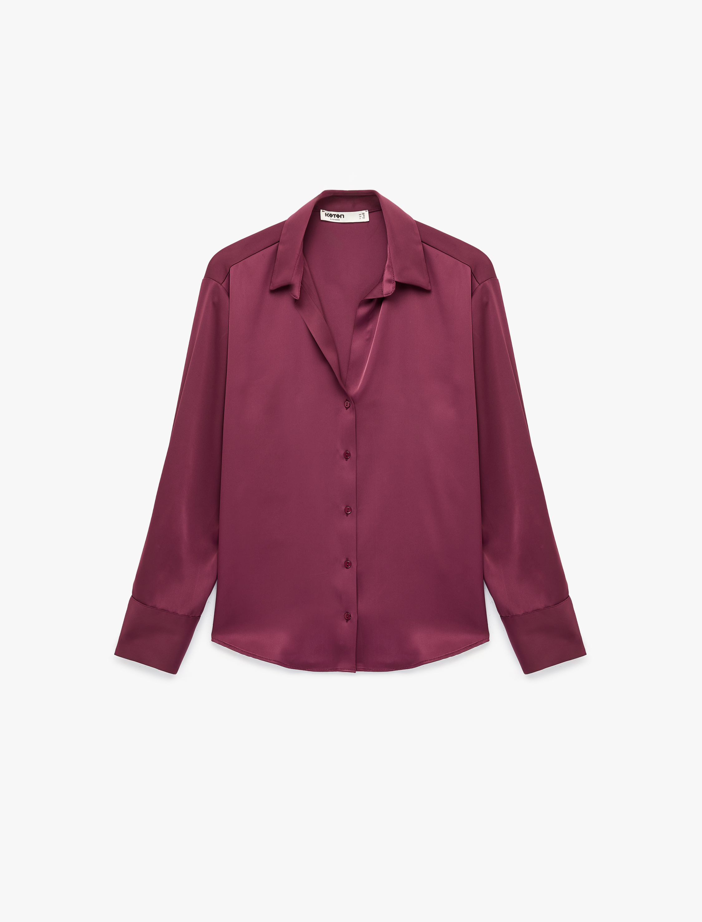   Klasik Yaka Uzun Kollu Rahat Kalıp Düğmeli Saten Gömlek