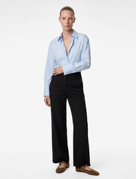 Metal Aksesuarlı Yüksek Bel Geniş Paça Pantolon