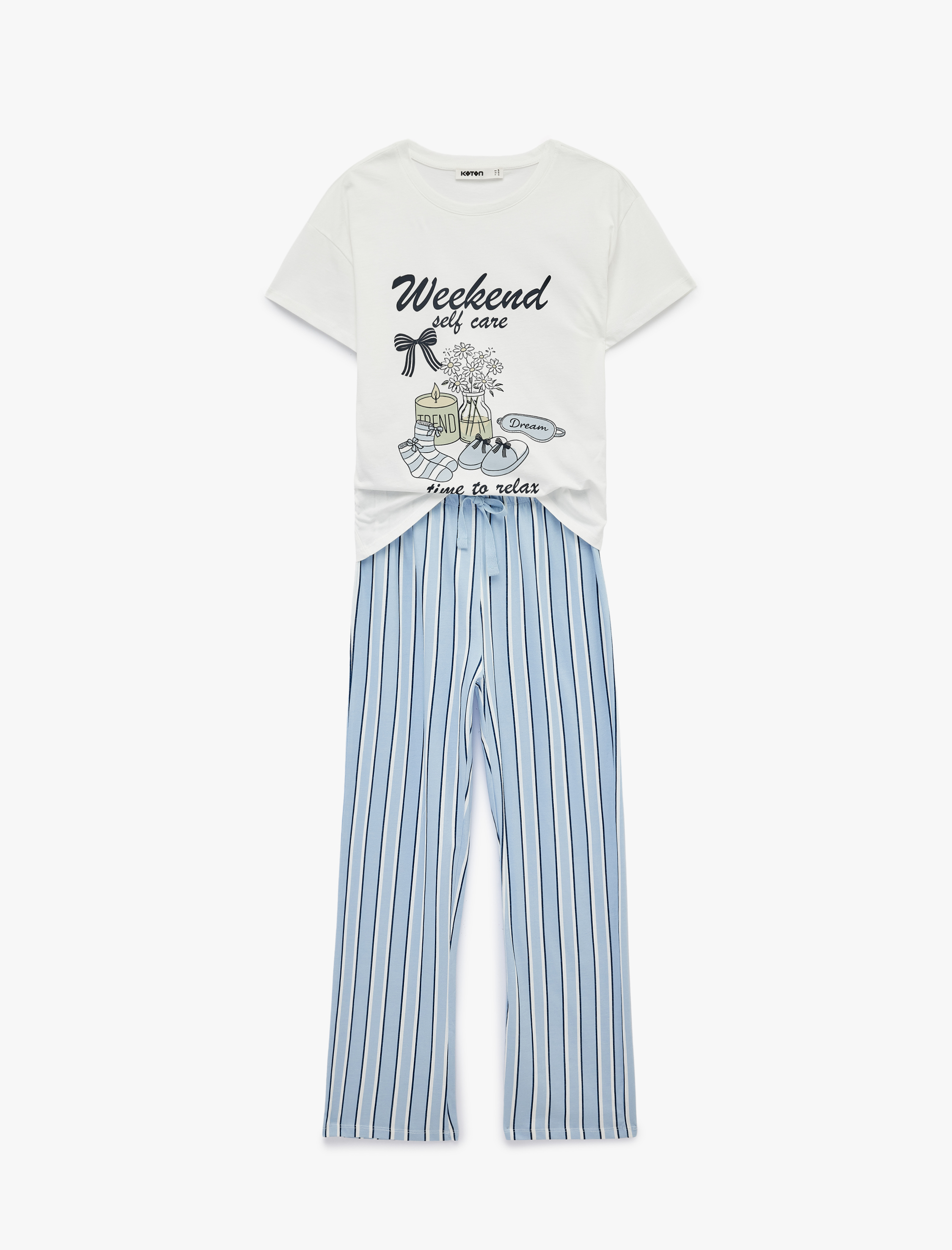   Pamuklu Rahat Kesim Kısa Kollu Baskılı Pijama Seti