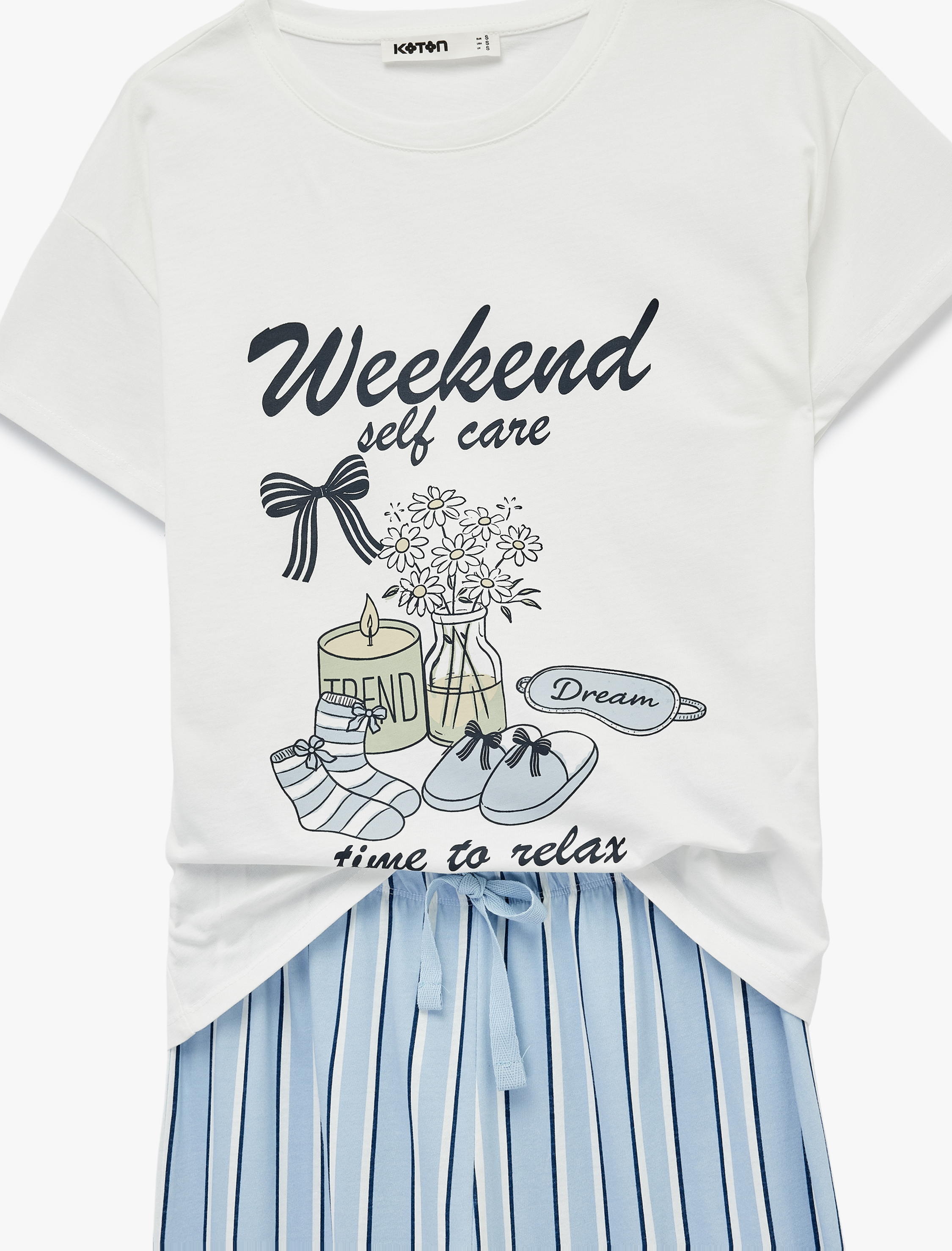   Pamuklu Rahat Kesim Kısa Kollu Baskılı Pijama Seti