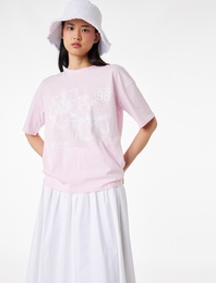 Rahat Kalıp Kısa Kollu Bisiklet Yaka Pamuklu Tişört