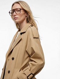 Uzun Kollu Düğmeli Cepli Kruvaze Kemerli Gabardin Kısa Trençkot