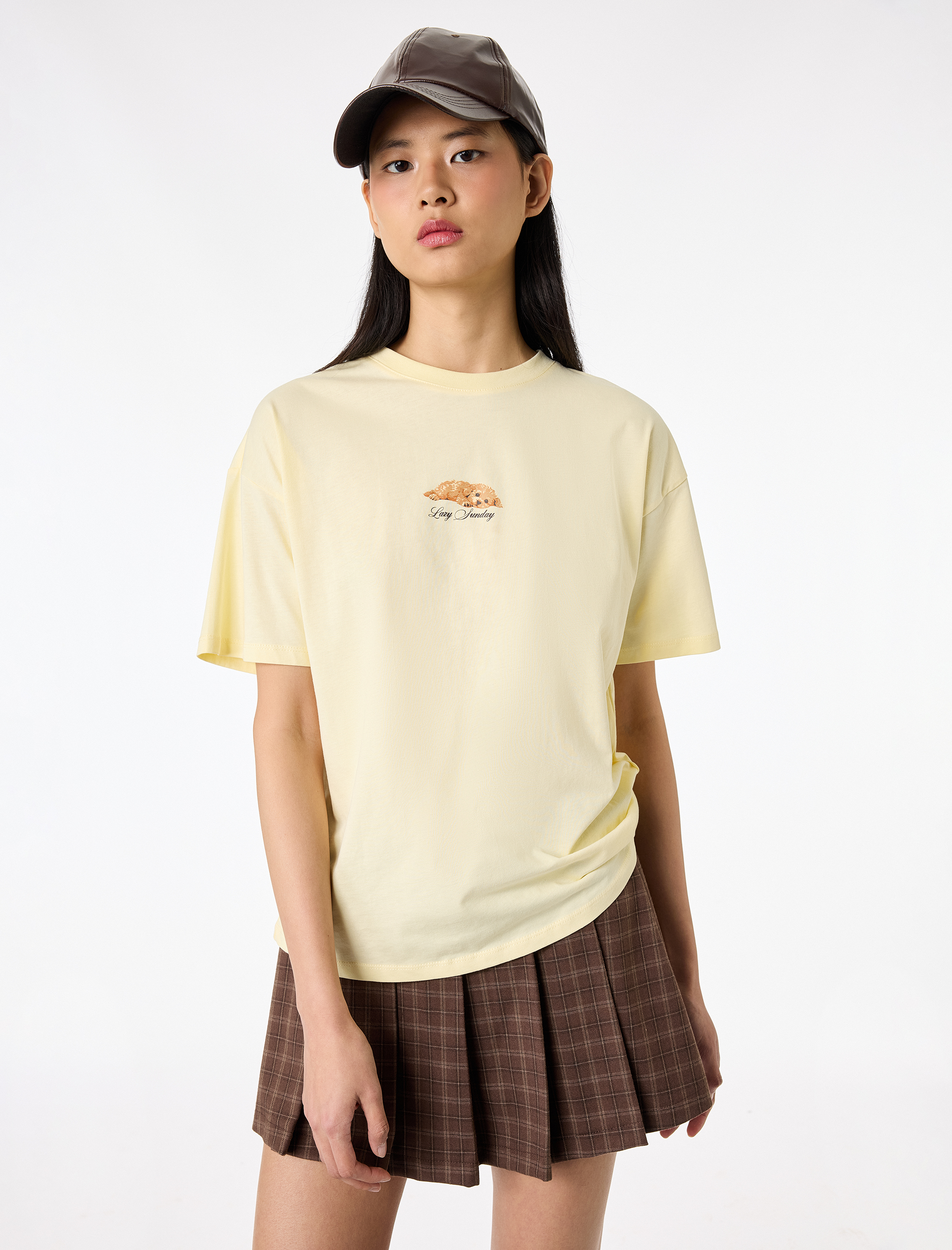   Kısa Kollu Bisiklet Yaka Baskılı Rahat Kalıp Tişört