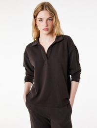 Modal Kumaş Uzun Kollu Rahat Kalıp Polo Yaka Sweatshirt