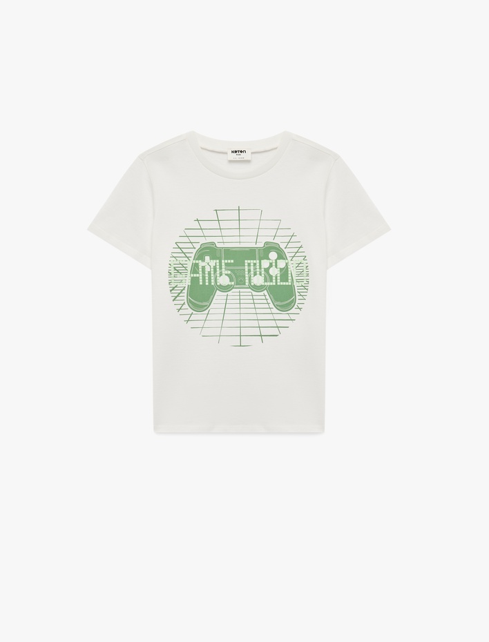 Erkek Çocuk Pamuklu Bisiklet Yaka Kısa Kollu Baskılı Tişört