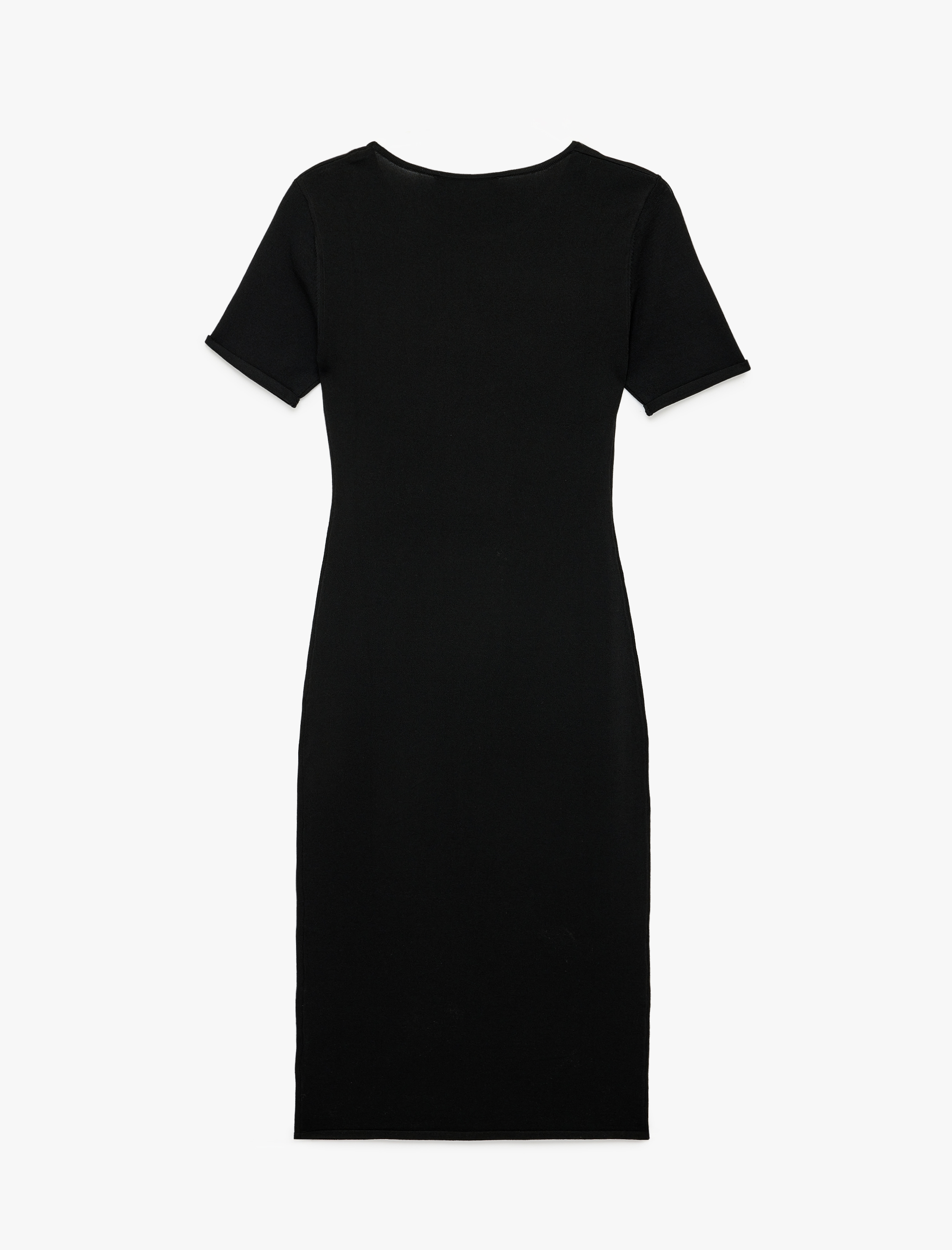   Kısa Kollu Yuvarlak Yaka Midi Boy İnce Triko Kalem Elbise