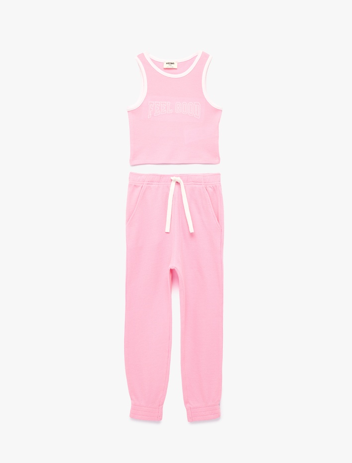 Kız Çocuk Pamuklu Bisiklet Yaka Atlet ve Eşofman Altı - 2'li Takım
