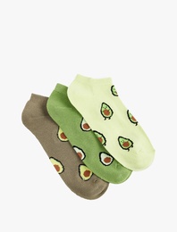 Çok Renkli Avokado Baskılı Pamuklu 3'lü Patik Çorap Seti