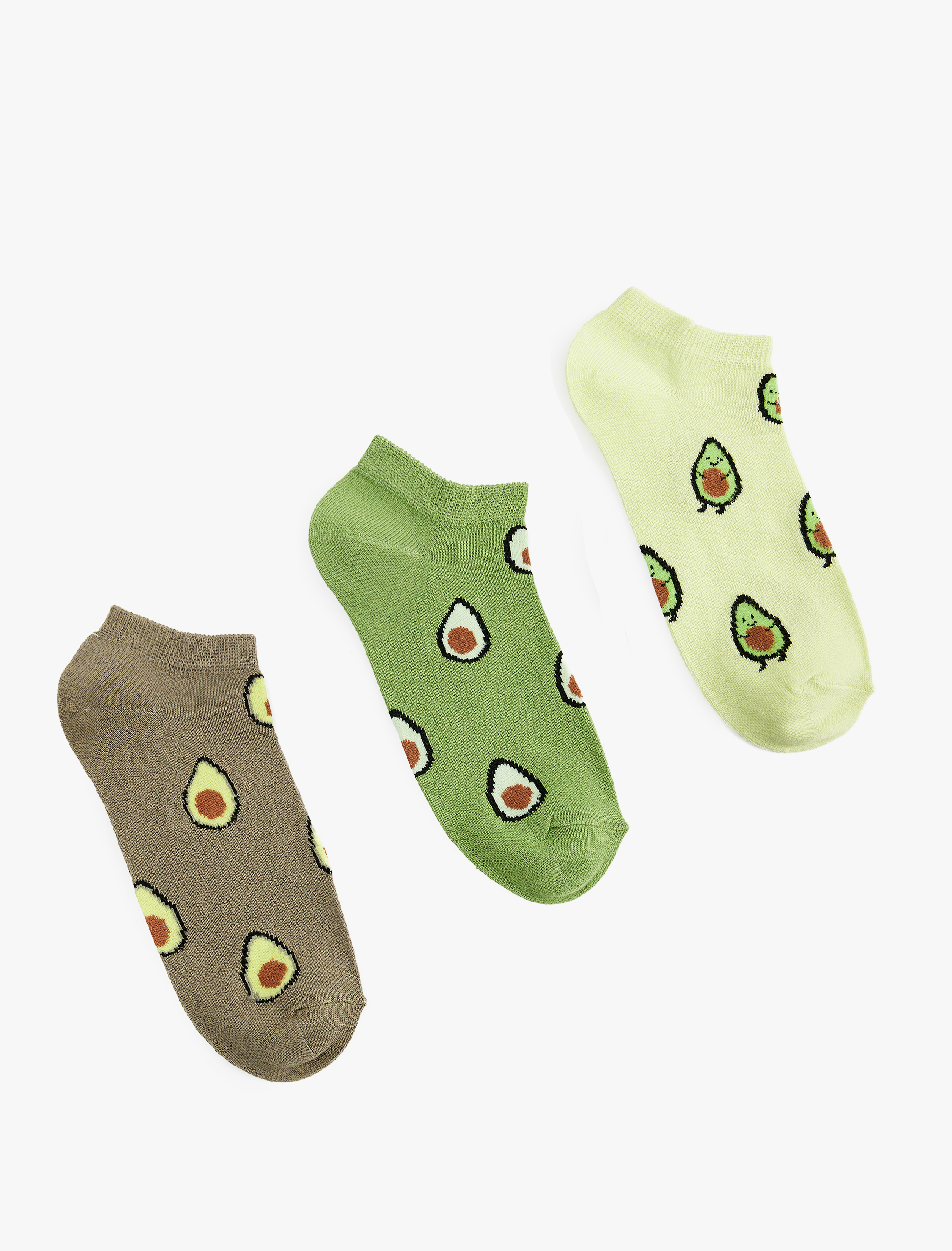  Kadın Çok Renkli Avokado Baskılı Pamuklu 3'lü Patik Çorap Seti