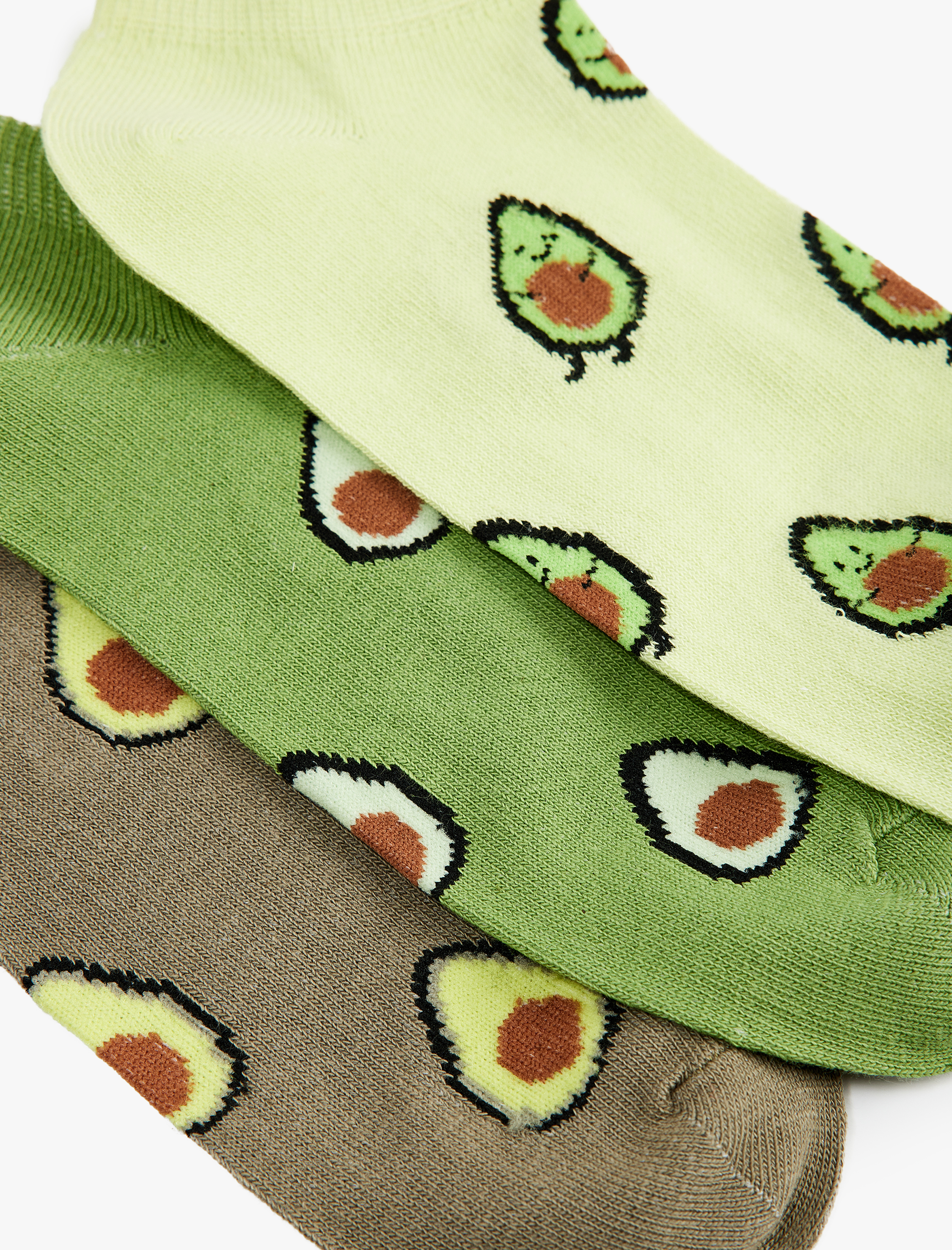 Kadın Çok Renkli Avokado Baskılı Pamuklu 3'lü Patik Çorap Seti