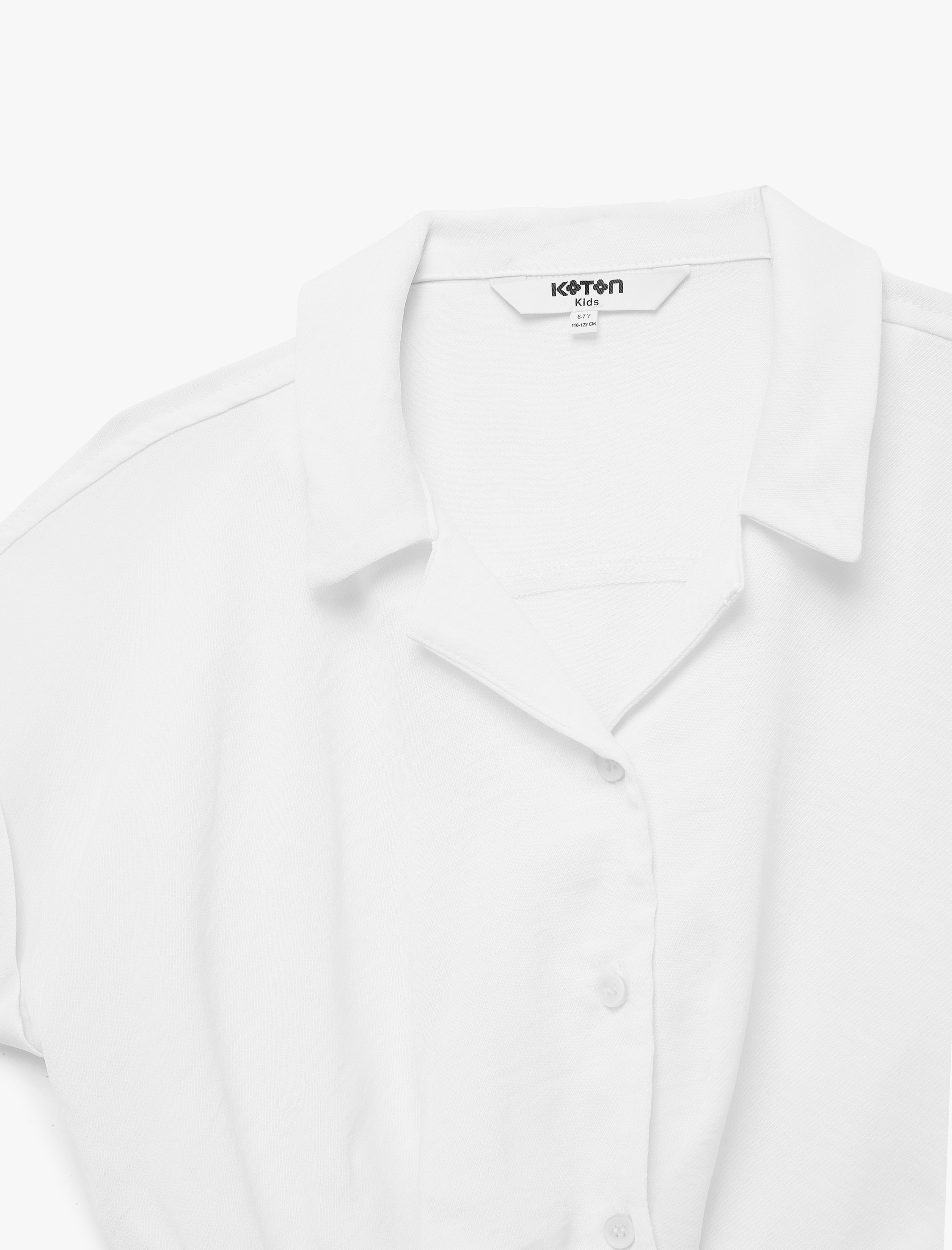  Kız Çocuk Bağlama Detaylı Düğmeli Kolsuz Gömlek Yaka Tişört