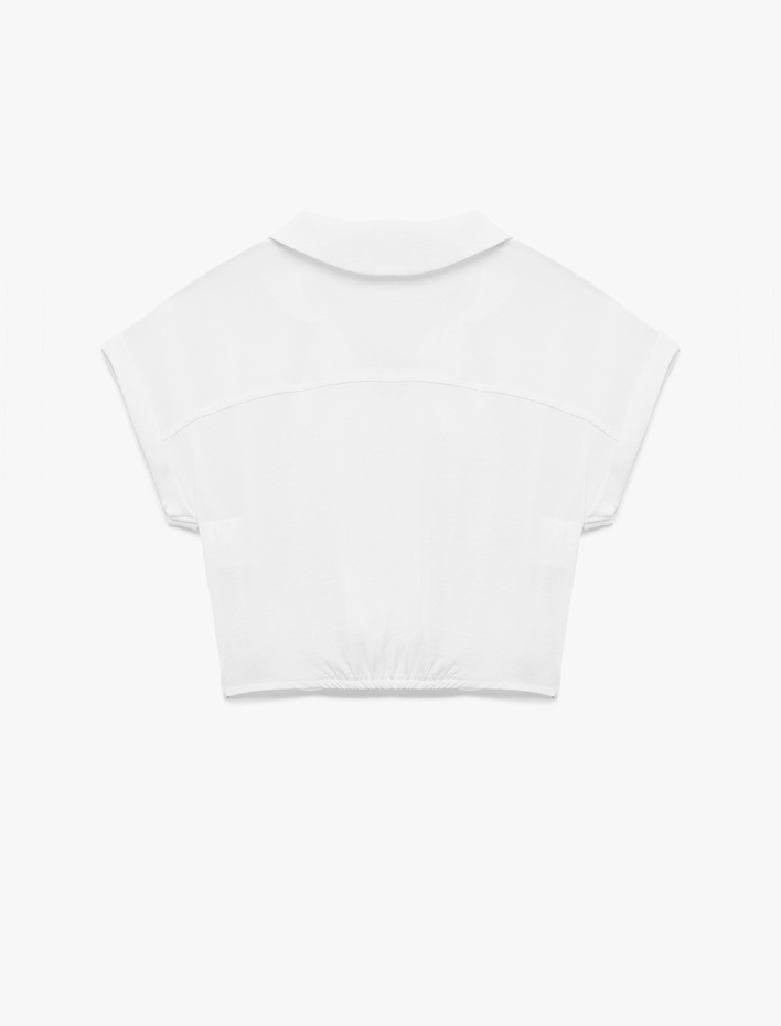 Kız Çocuk Bağlama Detaylı Düğmeli Kolsuz Gömlek Yaka Tişört