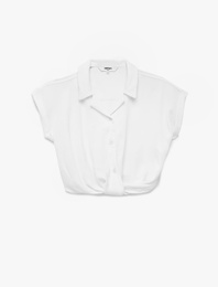 Bağlama Detaylı Düğmeli Kolsuz Gömlek Yaka Tişört