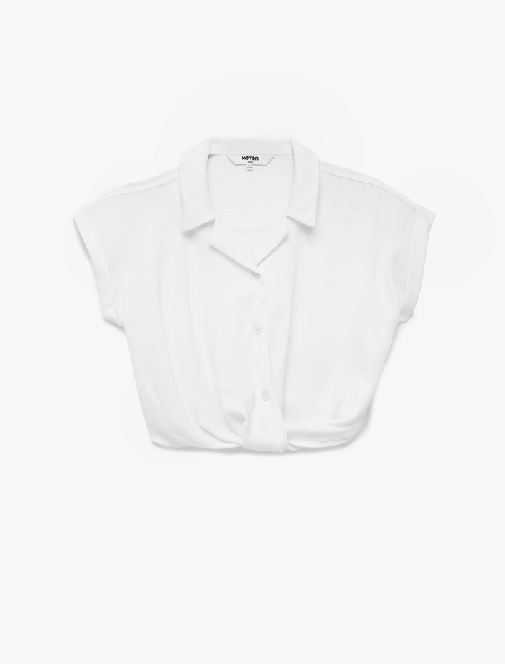 Kız Çocuk Bağlama Detaylı Düğmeli Kolsuz Gömlek Yaka Tişört