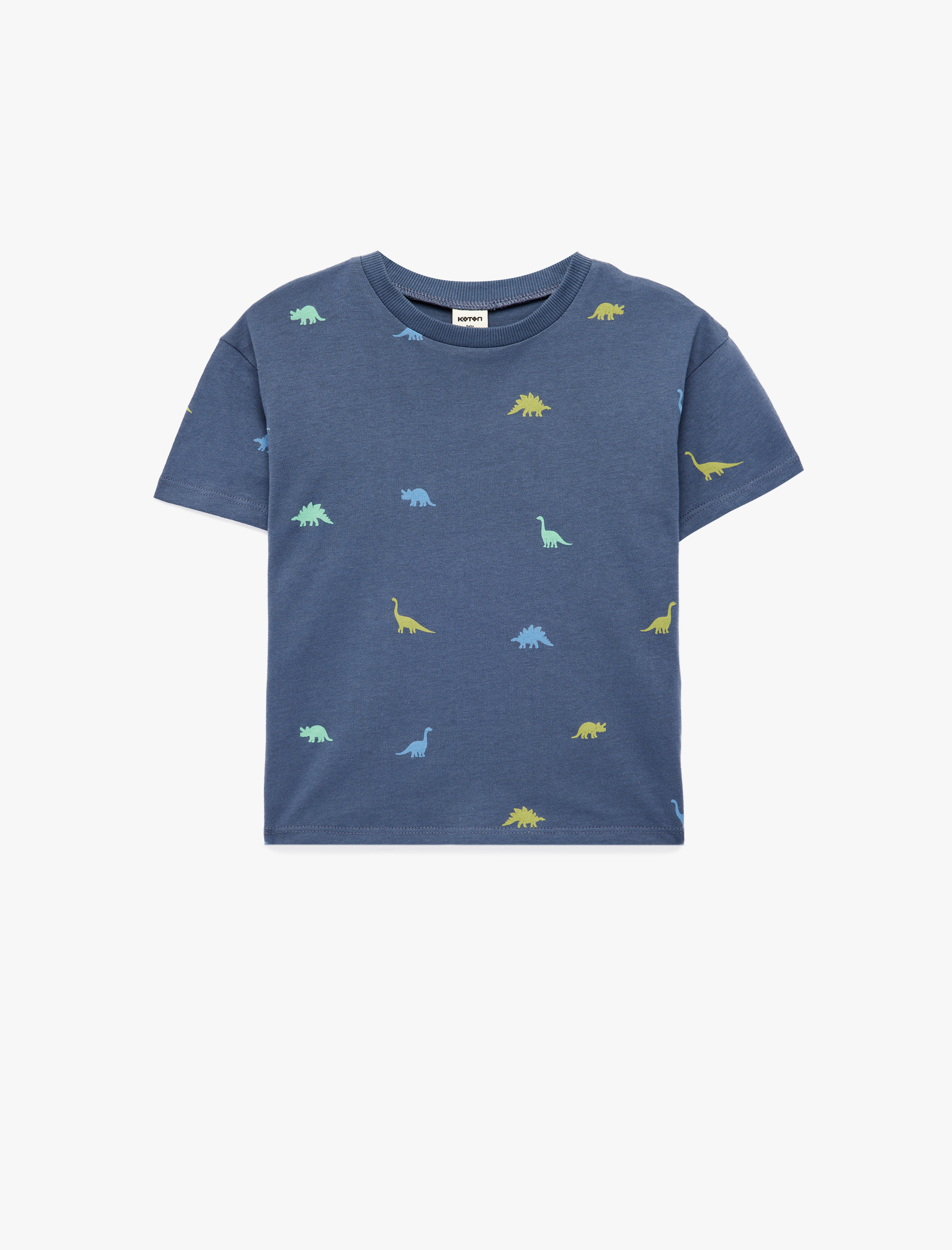  Erkek Bebek Pamuklu Bisiklet Yaka Kısa Kollu Dinozor Baskılı Tişört