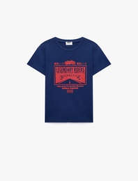 Bisiklet Yaka Kısa Kollu Pamuklu Baskılı Tişört