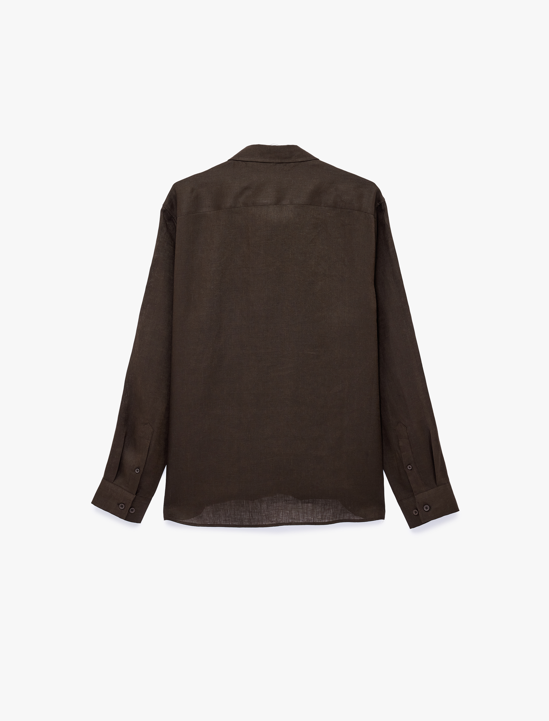   Regular Fit Düğmeli Yaka Uzun Kollu Keten Gömlek