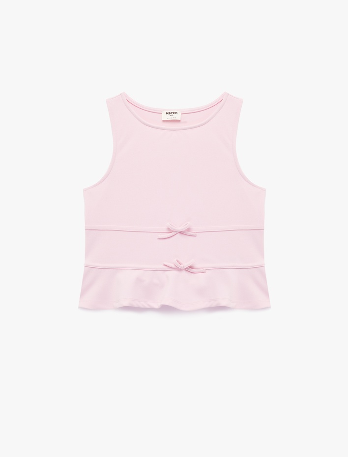 Kız Çocuk Fiyonk Detaylı Bisiklet Yaka Kolsuz Bluz