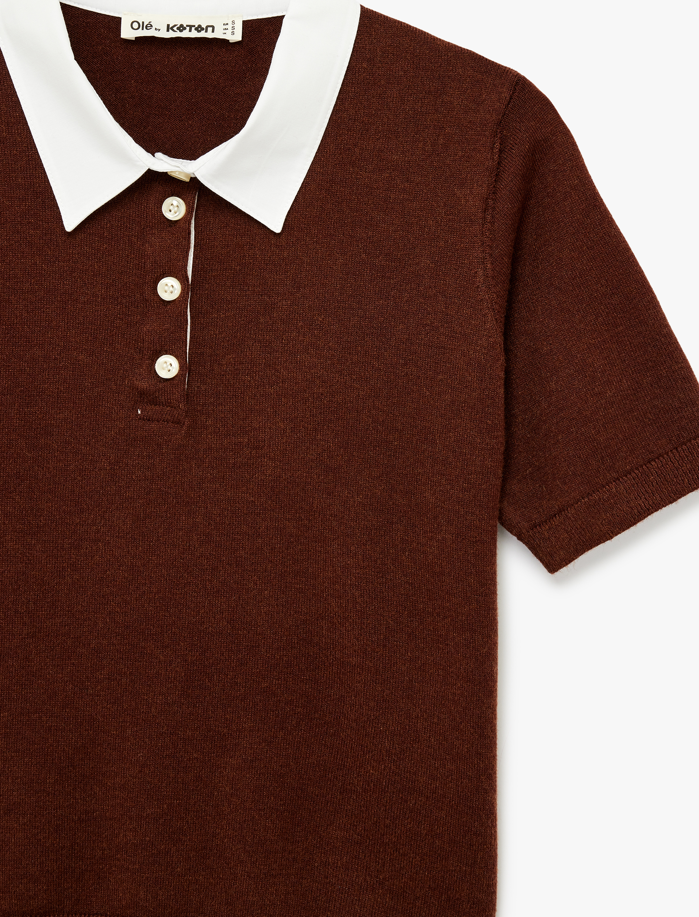   Polo Yaka Kısa Kollu Düğmeli Biyeli Viskon Karışımlı Triko Kazak