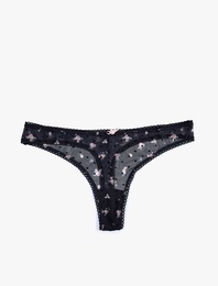 Kurdele Detaylı Çiçekli Tül String Külot