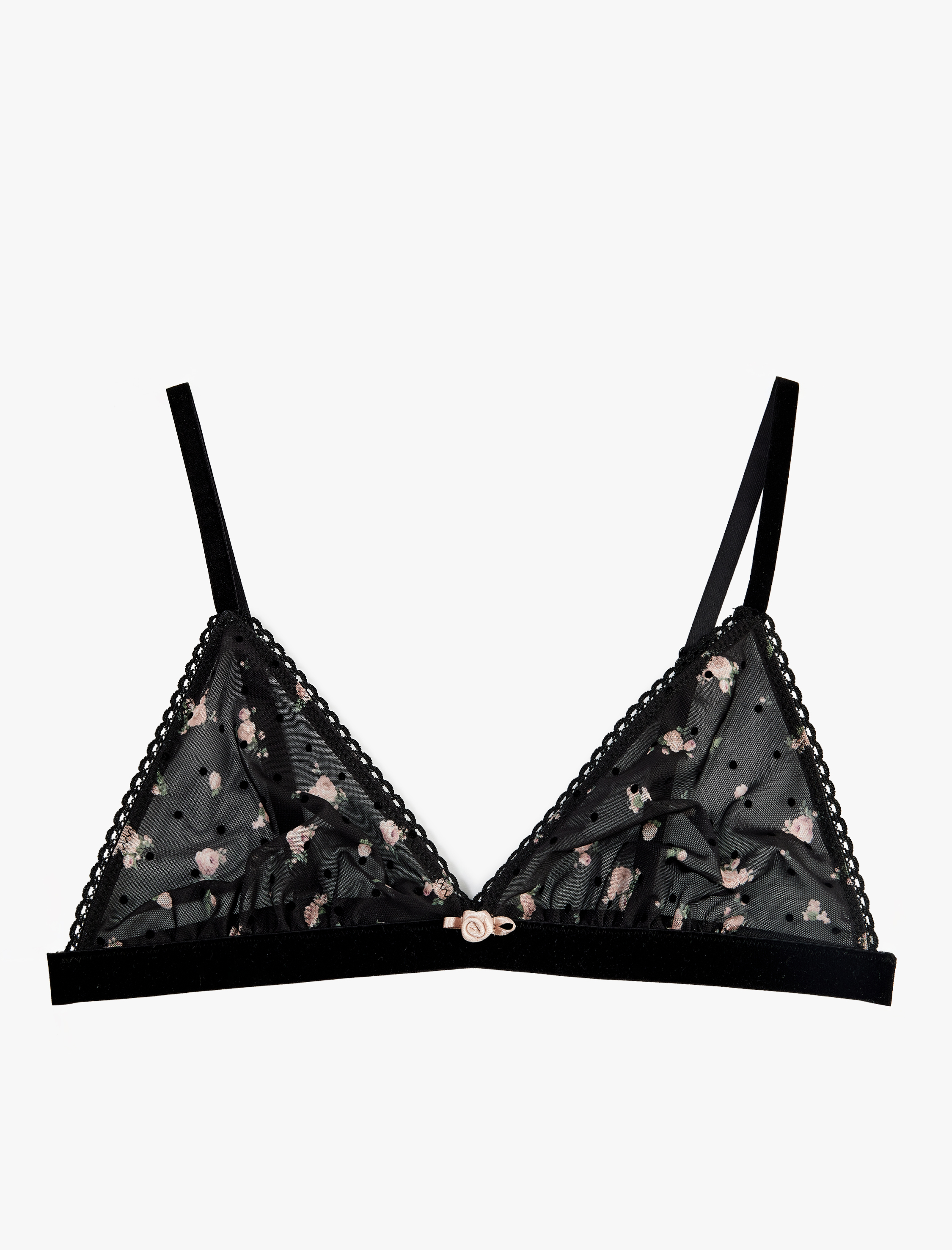   Balensiz Dolgusuz Kurdele Detaylı Çiçekli Tül Sütyen