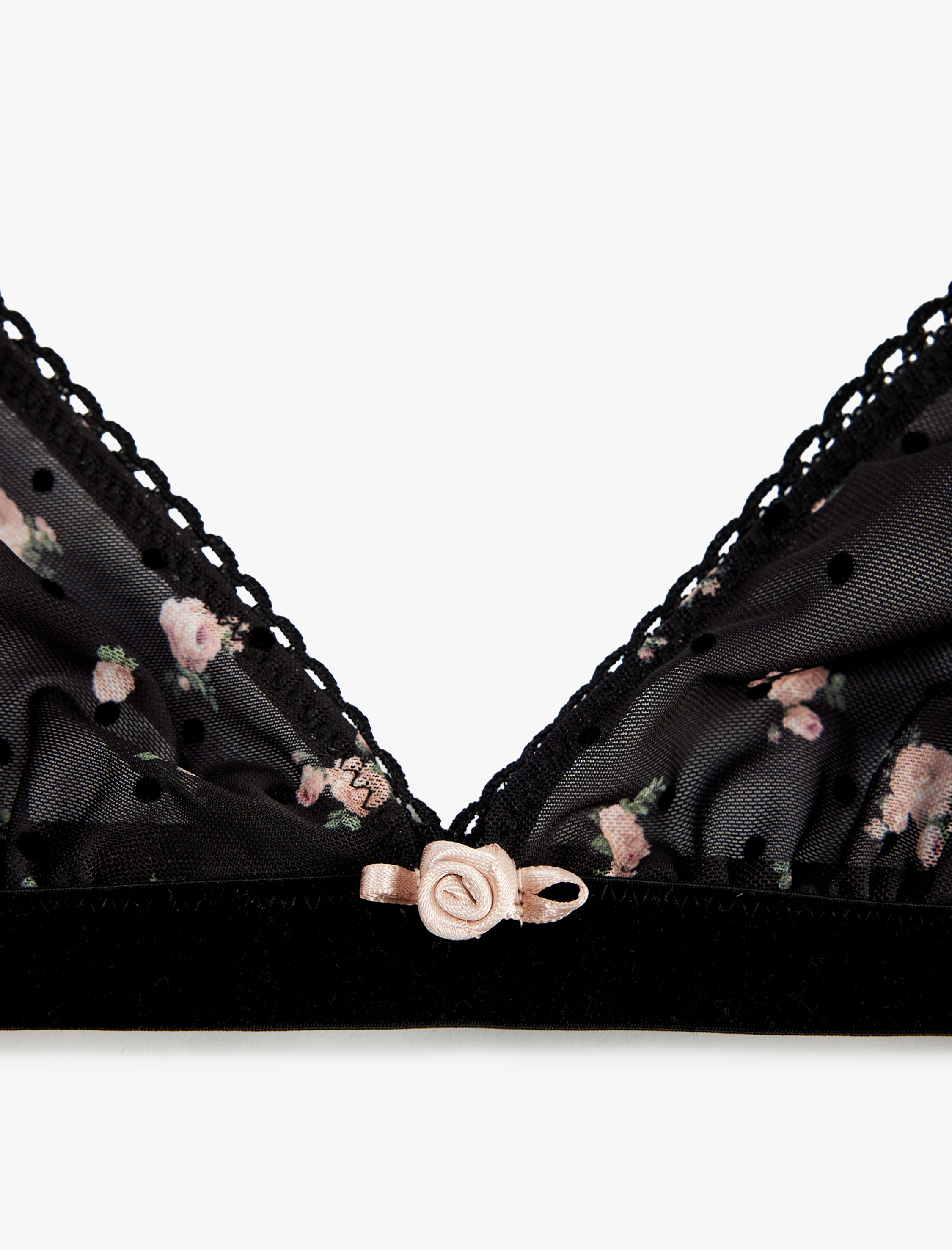   Balensiz Dolgusuz Kurdele Detaylı Çiçekli Tül Sütyen