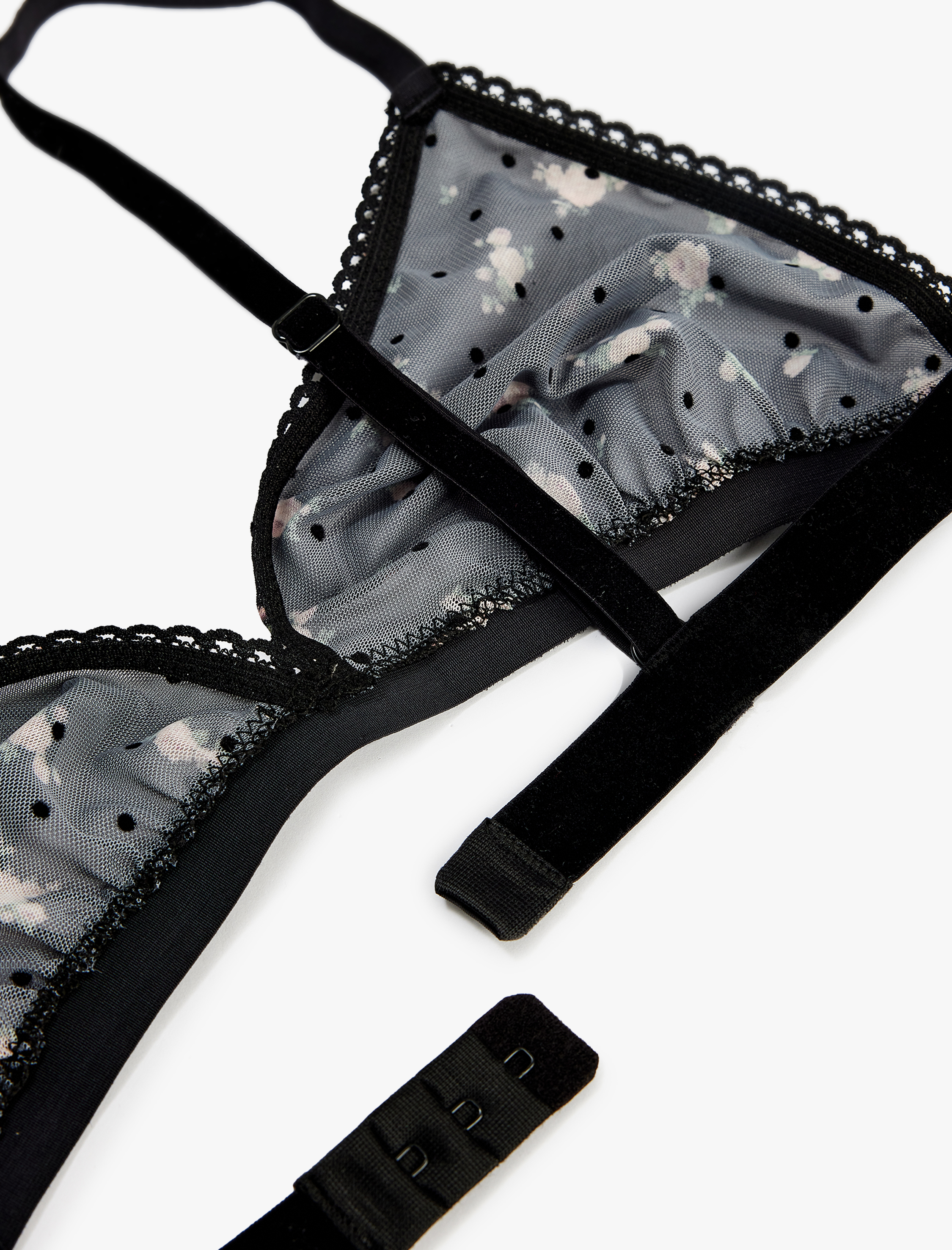   Balensiz Dolgusuz Kurdele Detaylı Çiçekli Tül Sütyen