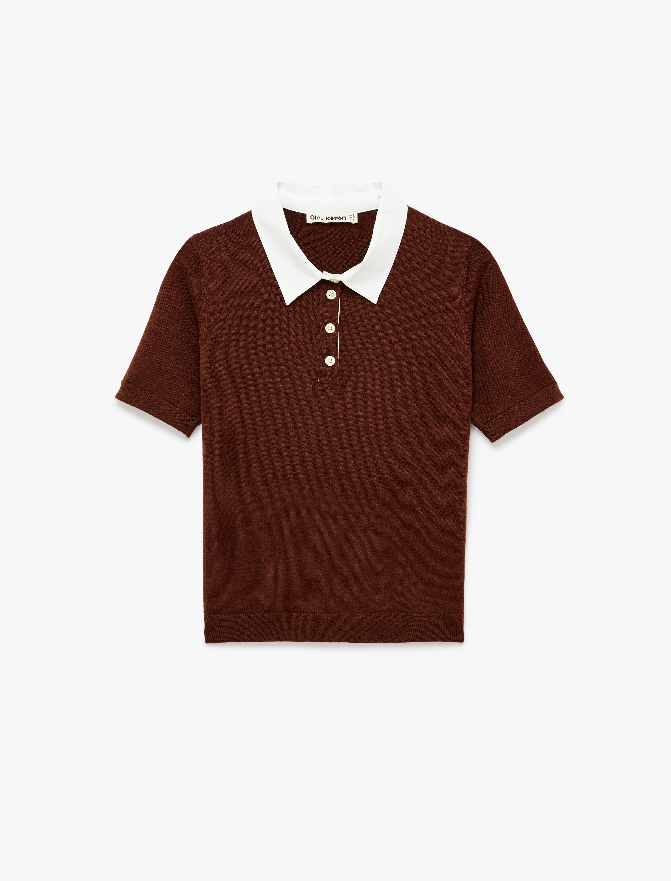   Polo Yaka Kısa Kollu Düğmeli Biyeli Viskon Karışımlı Triko Kazak