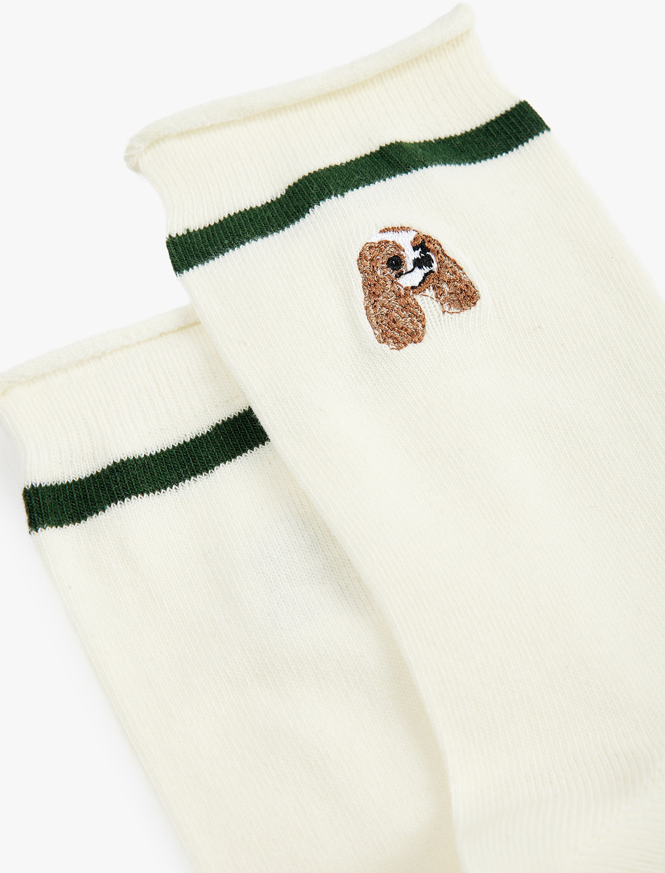  Kadın Köpek Nakışlı Çizgili Soket Çorap