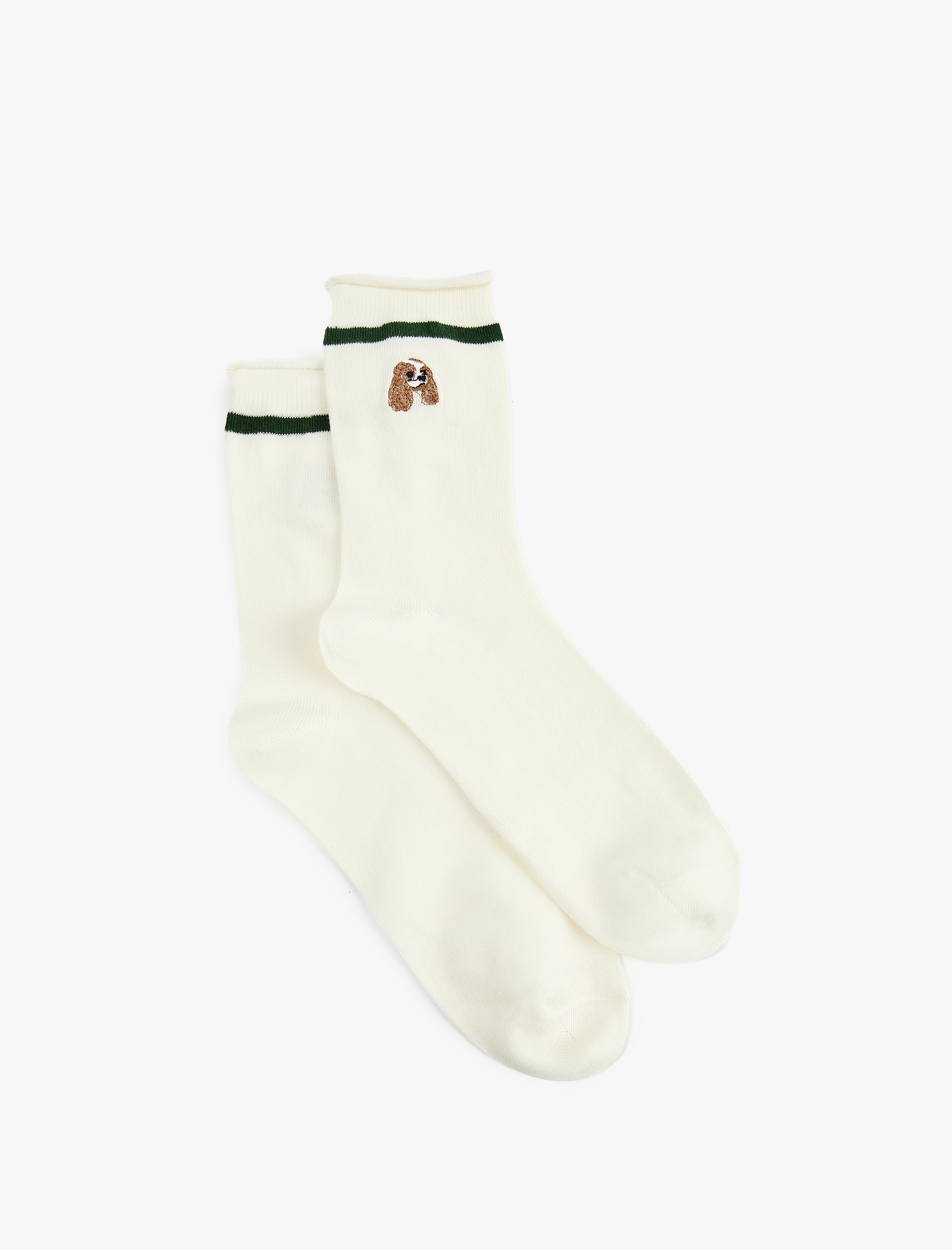  Kadın Köpek Nakışlı Çizgili Soket Çorap