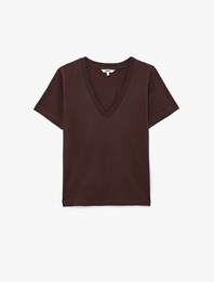 Pamuklu Kısa Kollu V Yaka Basic Tişört