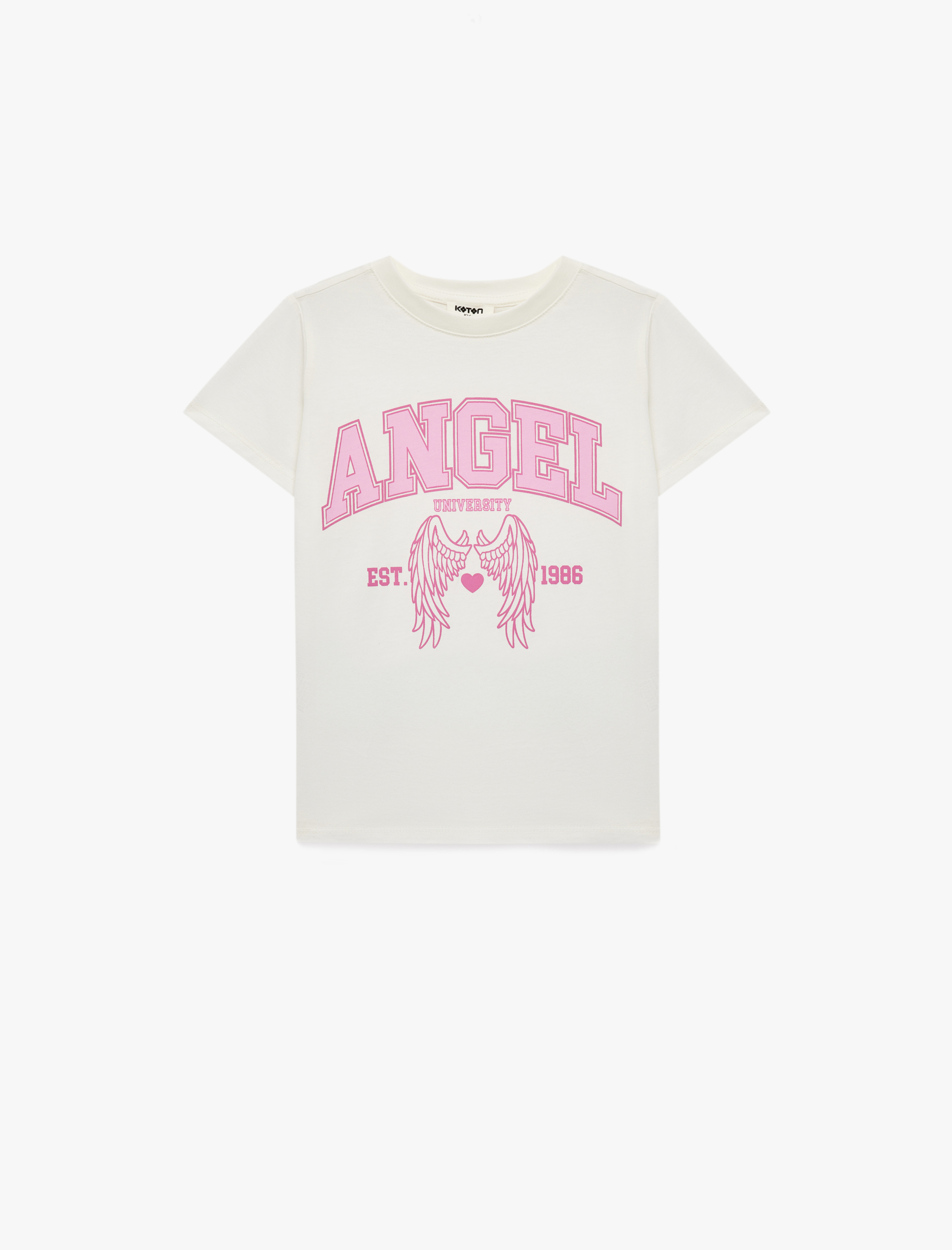  Kız Çocuk Baskılı Bisiklet Yaka Kısa Kollu Pamuklu Tişört