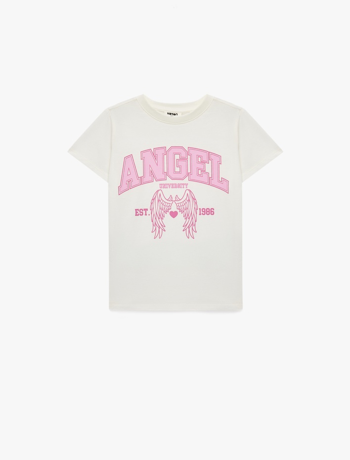 Kız Çocuk Baskılı Bisiklet Yaka Kısa Kollu Pamuklu Tişört