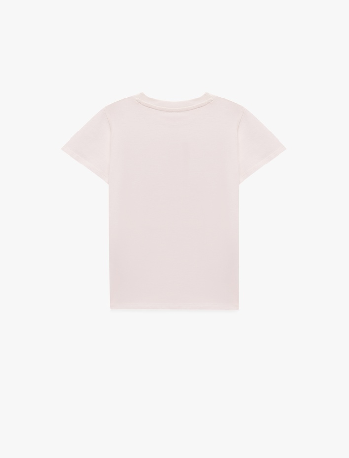 Kız Çocuk Pamuklu Baskılı Kısa Kollu Bisiklet Yaka Tişört