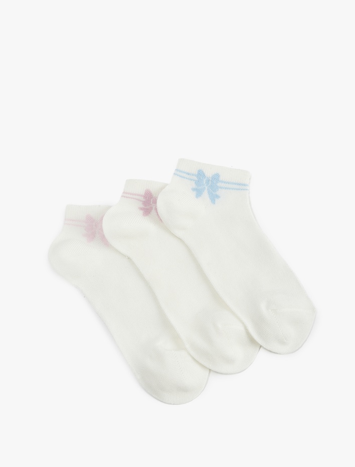 Kız Çocuk Pamuklu Fiyonk Baskılı 3'lü Çorap Seti
