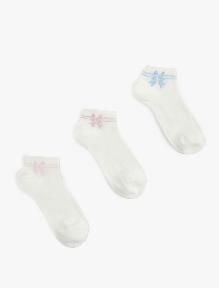 Kız Çocuk Pamuklu Fiyonk Baskılı 3'lü Çorap Seti