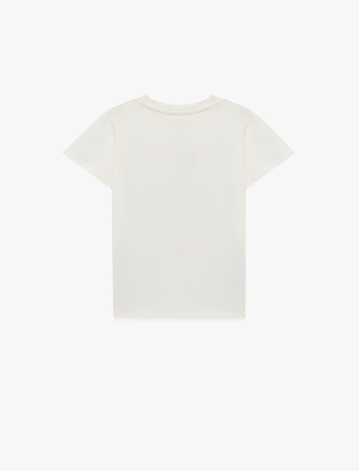 Kız Çocuk Baskılı Kısa Kollu Bisiklet Yaka Pamuklu Tişört