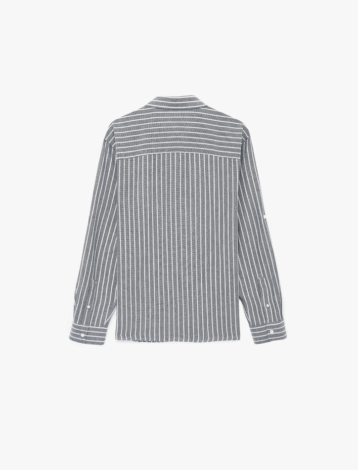  Klasik Yaka Regular Fit Uzun Kollu Pamuklu Çizgili Gömlek