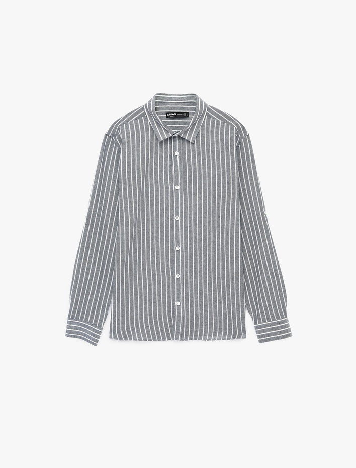  Klasik Yaka Regular Fit Uzun Kollu Pamuklu Çizgili Gömlek