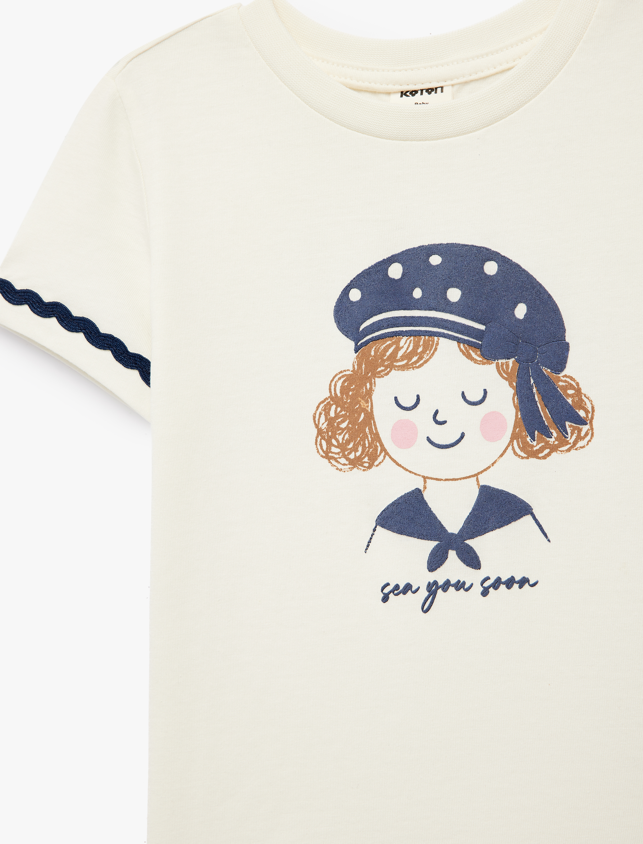  Kız Bebek Pamuklu Kısa Kollu Bisiklet Yaka Baskılı Tişört