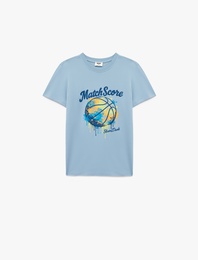 Baskılı Bisiklet Yaka Kısa Kollu Pamuklu Tişört