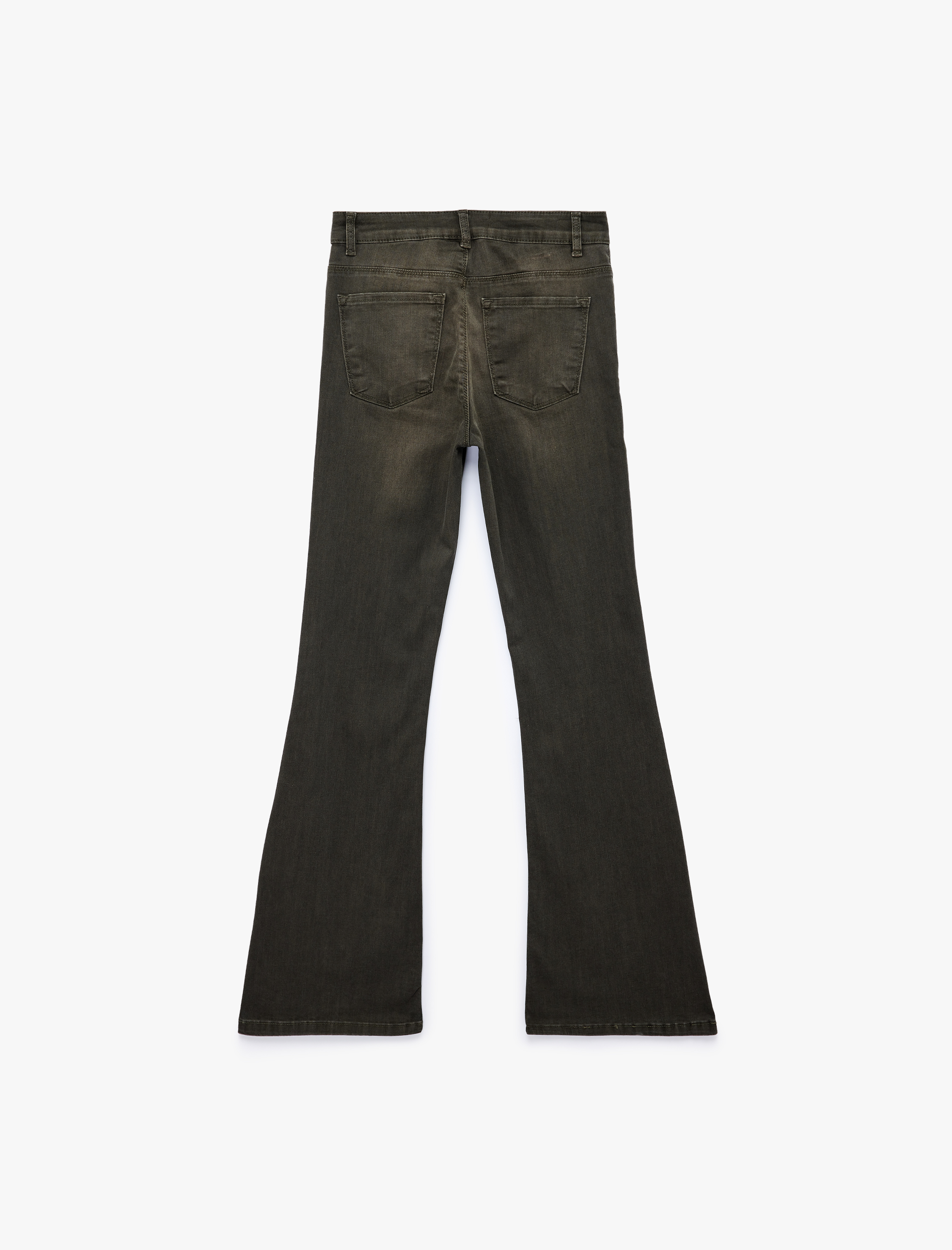   Dar Kesim Düğmeli Cepli İspanyol Paça Denim Pantolon - Flare Jeans