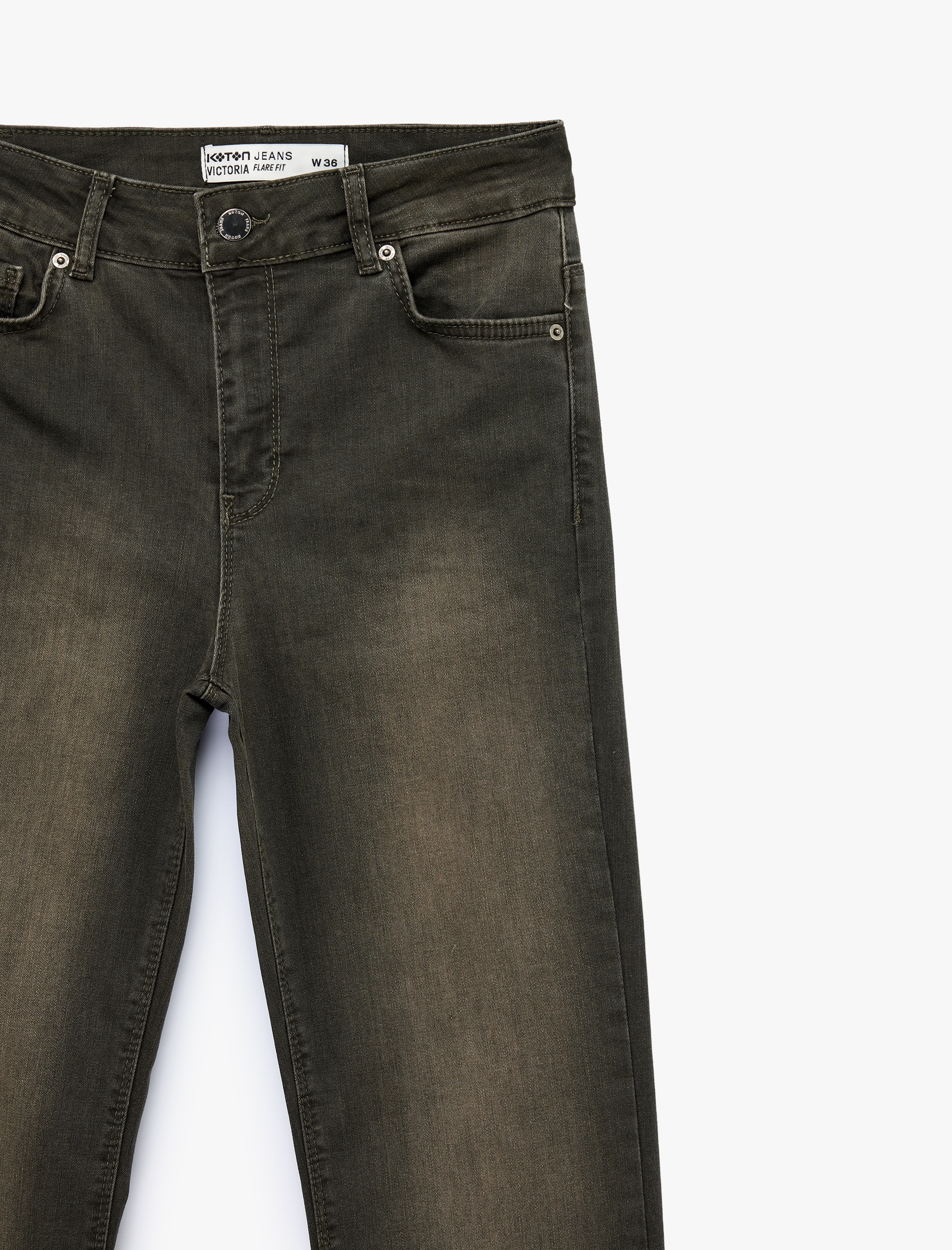   Dar Kesim Düğmeli Cepli İspanyol Paça Denim Pantolon - Flare Jeans