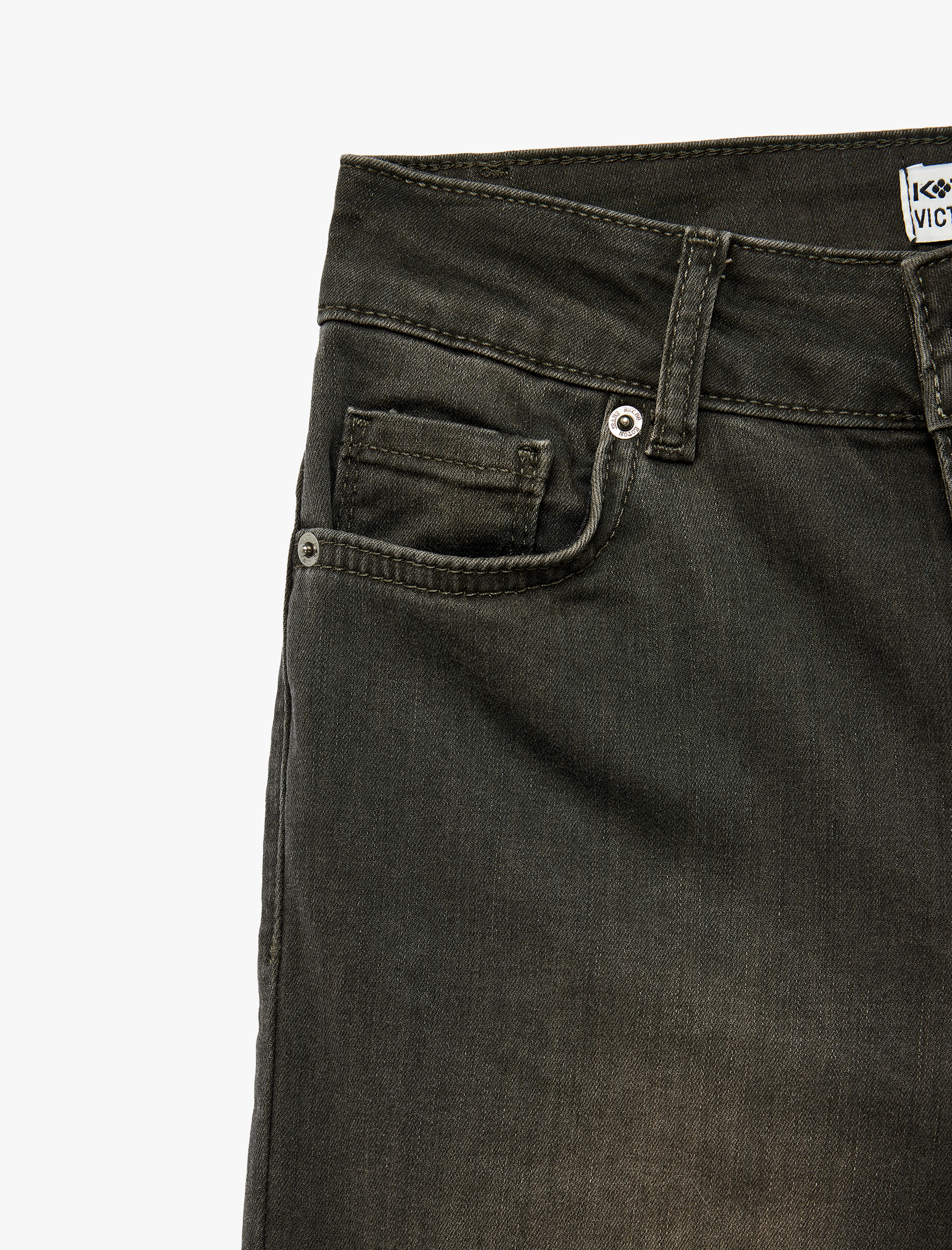   Dar Kesim Düğmeli Cepli İspanyol Paça Denim Pantolon - Flare Jeans